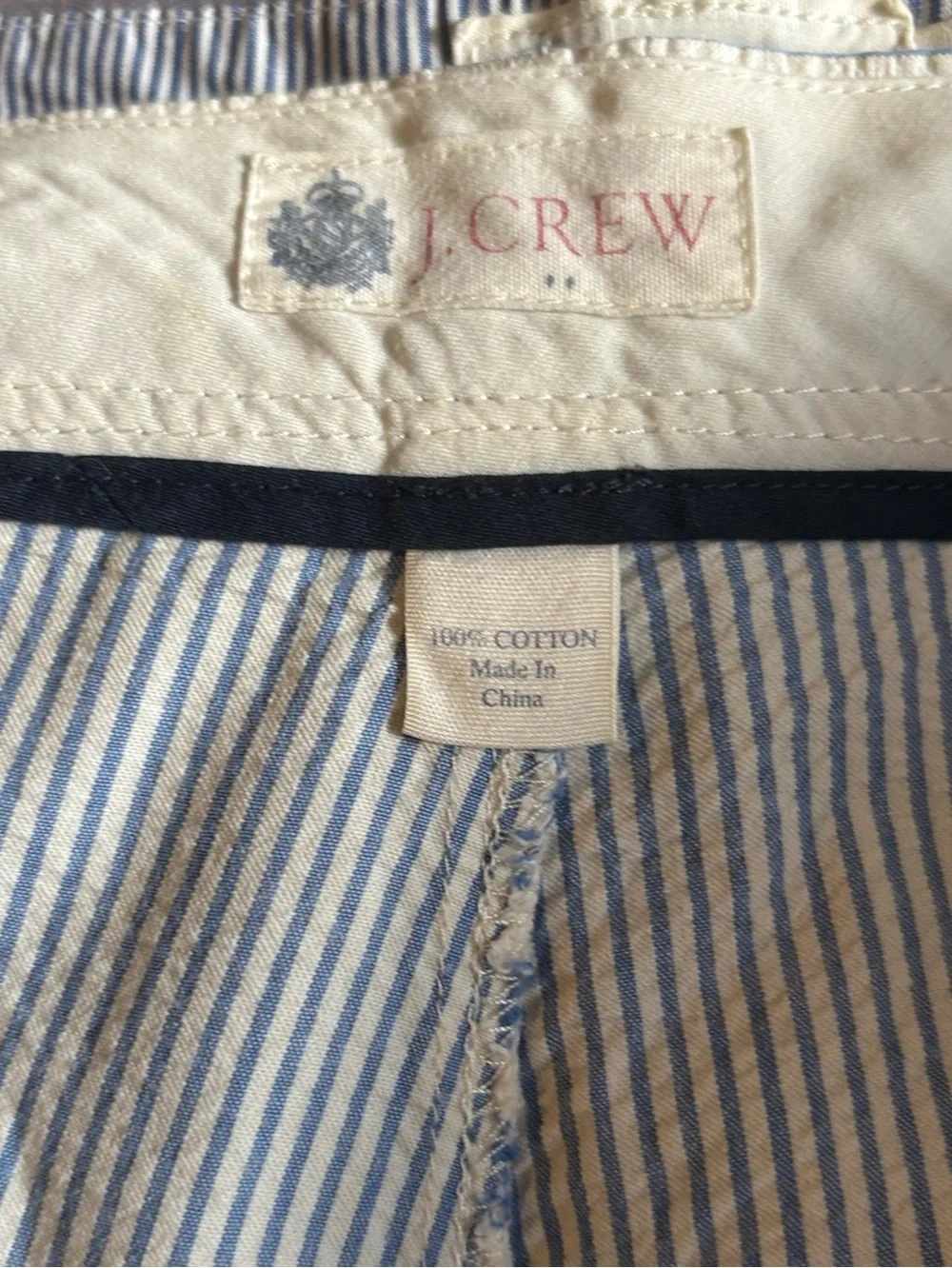 J. Crew Flat Front Blue Striped Chino Shorts Men's 38 100% Cotton